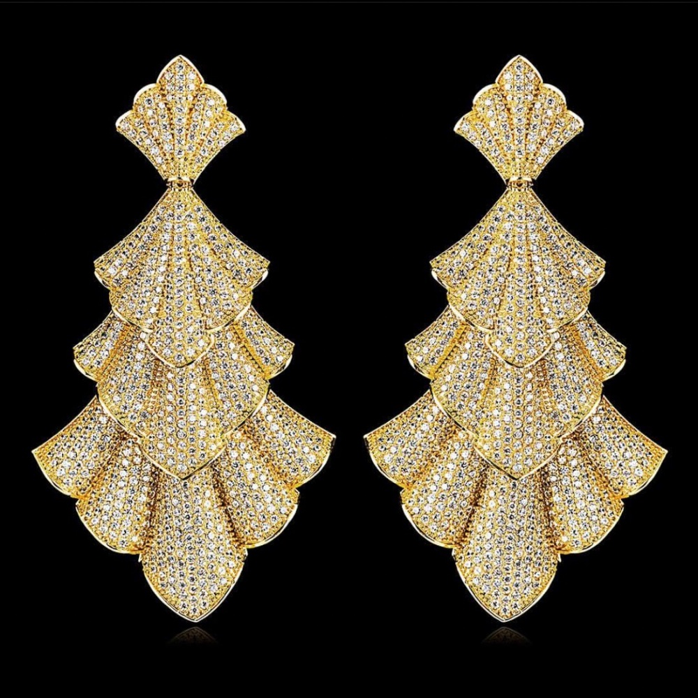 Gold plated earrings dangle CZ